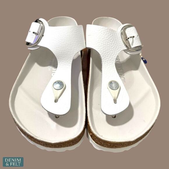 Birkenstock Gizeh Big Buckle White Leather Sandals Women’s 37 6 Narrow NEW~NWT - Picture 8 of 15